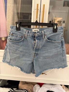 Agolde Light Blue Parker mid length Cutoff Shorts